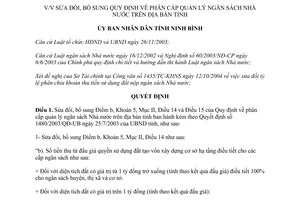 Quyết định 2507/2004/QĐ-UB sửa đổi phân cấp quản lý ngân sách Nhà nước Ninh Bình