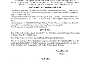 Quyết định 1325/2004/QĐ-NHNN Quy chế chiết khấu, tái chiết khấu giấy tờ có giá tổ chức tín dụng với khách hàng