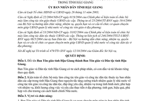 Quyết định 162/2004/QĐ-UB đổi tên ban tôn giáo kiện toàn tổ chức bộ máy công tác tôn giáo dân tộc Hậu Giang