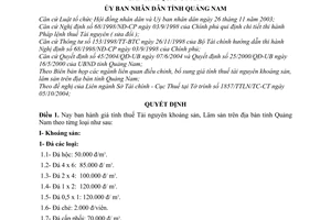 Quyết định 83/2004/QĐ-UB giá tính thuế Tài nguyên khoáng sản, lâm sản