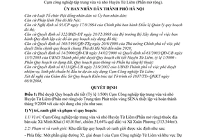 Quyết định 159/2004/QĐ-UB Quy hoạch chi tiết Tỷ lệ 1/500 Cụm Công nghiệp tập trung vừa và nhỏ Huyện Từ Liêm