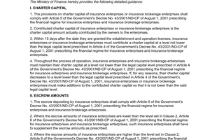Circular No. 99/2004/TT-BTC of October 19, 2004 guiding the implementation of The Government’s Decree No. 43/2001/ND-CP of August 1, 2001 prescribing the financial regime for insurance enterprises and insurance brokerage enterprises