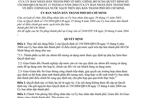 Quyết định 239/2004/QĐ-UB điều chỉnh giá nước sạch thành phố Hồ Chí Minh  hướng dẫn 154/2004/QĐ-UB