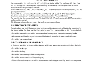Circular No. 100/2004/TT-BTC of October 20, 2004, guiding value added tax and enterprise income tax applicable to the securities domain