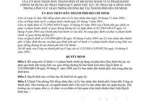 Quyết định 240/2004/QĐ-UB bổ sung hành vi vi phạm hành chính áp dụng xử phạt quy định thủ tục xử phạt qua hình ảnh trong lĩnh vực giao thông đường bộ