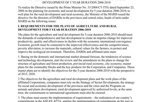 Directive No. 52/2004/CT-BNN-KH of October 21, 2004, issued by the minister of the Ministry of Agriculture and Rural Development on the planning for agriculture and rural development of 5 year duration 2006-2010