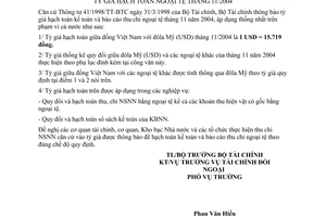 Thông báo 12269/TC-TCĐN tỷ giá hạch toán ngoại tệ tháng 11