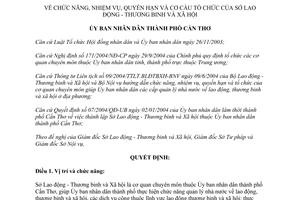 Quyết định 309/2004/QĐ-UB chức năng quyền hạn Sở Lao động Thương binh Xã Cần Thơ