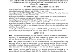 Quyết định 246/2004/QĐ-UB giao dự toán chi ngân sách 2004 Trung tâm Hỗ trợ Nông dân thành phố thuộc Hội Nông dân thành phố