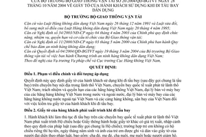 Quyết định 20/2004/QĐ-BGTVT giấy tờ  hành khách sử dụng khi đi tầu bay dân dụng