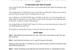 Quyết định 2262/2004/QĐ-UB-NV tổ chức và hoạt động của Ban Tôn giáo An Giang