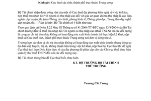 Công văn 12495 TC/TCT  quản lý thu thuế TNCN các đơn vi, ngành cấp huyện, thị không có hoạt động SXKD