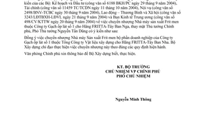 Công văn  5963/VPCP-ĐMDN  chuyển nhượng nhà máy sản xuất Frit men cho hãng FRITA-Tây Ban Nha