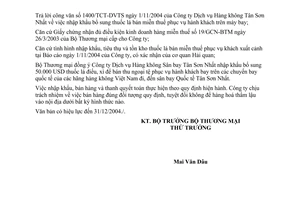 Công văn  5847/TM-XNK  nhập khẩu bổ sung thuốc lá