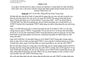 Công văn 8418/YT-TB-CT hướng dẫn thủ tục cấp Giấy chứng nhận đủ điều kiện hành nghề sản xuất trang thiết bị y tế