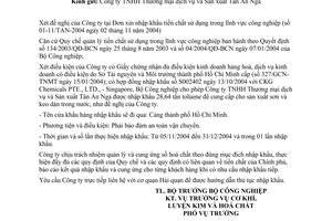 Công văn 5771/GP-CLH  ngày 05/11/2004  giấy phép nhập khẩu tiền chất sử dụng trong lĩnh vực công nghiệp