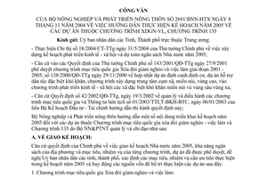 Công văn 2691/BNN-HTX  hướng dẫn thực hiện kế hoạch 2005  dự án thuộc Chương trình xoá đói giảm nghèo, việc làm, Chương trình 135