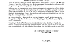 Công văn  5893/CV-TDTP gia công chế biến nguyên liệu TL xuất khẩu