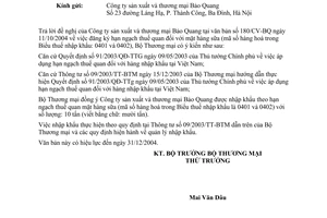 Công văn  5967/TM-XNK  nhập khẩu sữa theo hạn ngạch thuế quan của mã số hàng hoá 0401 và 0402