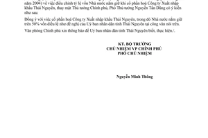 Công văn  6205/VPCP-ĐMDN CPH Công ty Xuât nhập khẩu Thái Nguyên