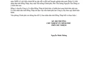 Công văn  6206/VPCP-ĐMDN điều chỉnh đề án sắp xếp, đổi mới DNNN tỉnh Đồng Tháp