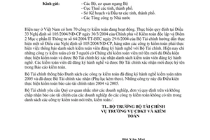 Công văn  13292 TC/CĐKT  công khai danh sách  công ty kiểm toán đủ điều kiện thực hiện kiểm toán BCTC  2004 và 2005