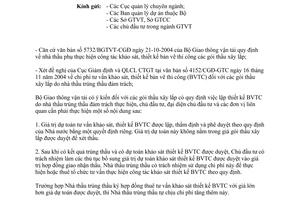 Công văn 6626/BGTVT-CGD chi phí công tác khảo sát, thiết kế bản vẽ thi công