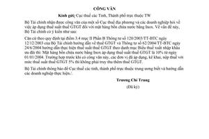 Công văn 13902/TC/TCT thuế suất thuế GTGT với bồn chứa bằng inox