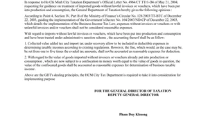 Official Dispatch No. 3671 TCT/PCCS, on Guidance on the treatment of imported