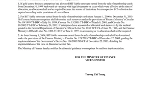 Official dispatch No. 13587 TC/TCT of November 12, 2004, on Business Income Tax (BIT) for golf course business enterprises