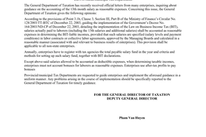 Official Dispatch No. 3734 TCT/DTNN on accounting the 13th month salaries