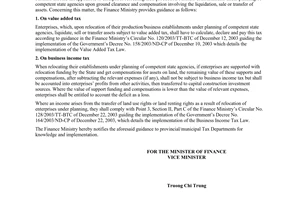 Official Dispatch No. 13610 TC/TCT of November 22, 2004, on VAT and BIT for enterprises relocating their business establishments under planning2004,