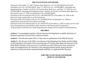 Decision No.1407/2004/QD-NHNN of November 1, 2004 promulgating the regulation on public disclosure of Financial Statements by Joint-Stock Commercial Banks