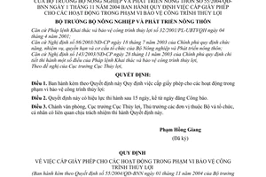 Quyết định 55/2004/QĐ-BNN cấp giấy phép hoạt động phạm vi bảo vệ công trình thuỷ lợi