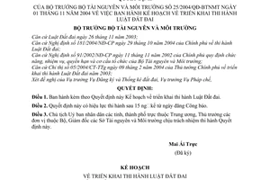 Quyết định 25/2004/QĐ-BTNMT Kế hoạch triển khai thi hành Luật Đất đai