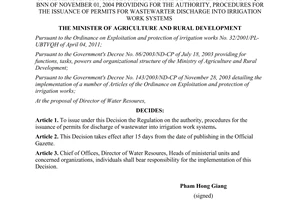 Decision No. 56/2004/QD-BNN providing for the authority, procedures