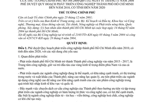 Quyết định 188/2004/QĐ-TTg Quy hoạch phát triển công nghiệp thành phố Hồ Chí Minh đến 2010-2020