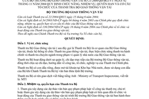 Quyết định 21/2004/QĐ-BGTVT chức năng, nhiệm vụ, quyền hạn cơ cấu tổ chức Thanh tra Bộ Giao thông vận tải