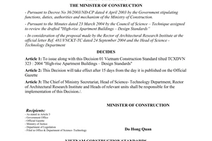 Decision No. 26/2004/QD-BXD on the issuance of TCXDVN 323 : 2004 “high-rise apar