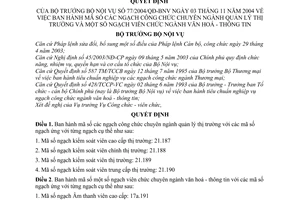 Quyết định 77/2004/QĐ-BNV mã số ngạch công chức chuyên ngành quản lý thị trường,ngạch viên chức văn hoá - thông tin