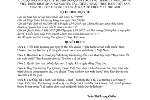 Quyết định 3886/2004/QĐ-BYT triển khai áp dụng nguyên tắc, tiêu chuẩn “Thực hành tốt sản xuất thuốc” theo khuyến cáo của Tổ chức y tế thế giới