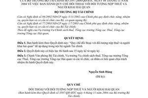 Quyết định 3597/2004/QĐ-BTC Quy chế đối thoại đối tượng nộp thuế người khai hải quan