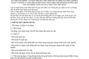 Thông tư liên tịch 103/2004/TTLT-BTC-UBTDTT hướng dẫn chế độ dinh dưỡng vận động viên huấn luyện thể thao