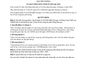 Quyết định 77/2004/QĐ-UB sửa đổi chế độ hỗ trợ dạy học bổ túc trung học Tuyên Quang