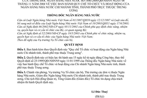 Quyết định 1440/2004/QĐ-NHNN Quy chế tổ chức hoạt động Ngân hàng Nhà nước chi nhánh tỉnh, thành phố thuộc Trung ương