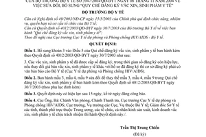 Quyết định 3947/2004/QĐ-BYT sửa đổi Quy chế đăng ký vắc xin, sinh phẩm y tế