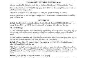 Quyết định 76/2004/QĐ-UBND sửa đổi chính sách hỗ trợ giáo viên mầm non tỉnh Tuyên Quang