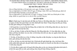 Quyết định 1279/2004/QĐ-BCA A11 danh mục bí mật nhà nước độ Mật Tỉnh ủy, HĐND, UBND tổ chức liên quan thuộc tỉnh, thành phố thuộc trung ương