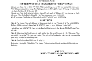 Quyết định 877/2004/QĐ/CTN phê chuẩn Công ước Khung Kiểm soát thuốc lá Tổ chức Y tế Thế giới (WHO)