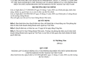 Quyết định 83/2004/QĐ-BTC Quy chế Thành lập hoạt động Văn phòng đại diện tổ chức kinh doanh chứng khoán nước ngoài tại Việt Nam